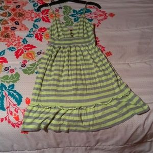 Green and grey striped sun dress
